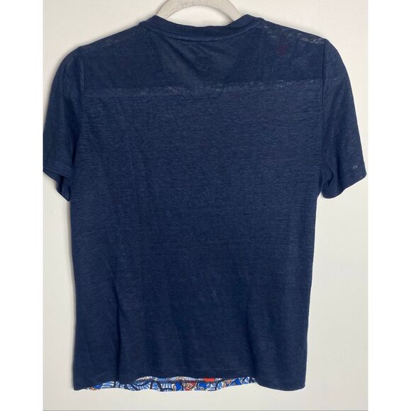 Tory Burch Women’s Linen Parrot Print Short Sleeve Top Blue Red Size Small - Picture 4 of 5